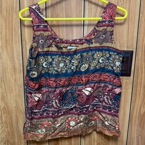 Vintage Express boho indie Floral-Print silk Tank Top